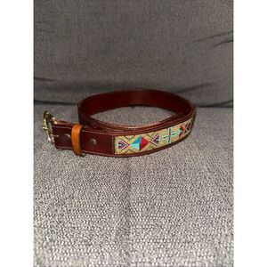 Masters Saddlery Brown Leather Belt Size 30 Beaded Native American Tribal